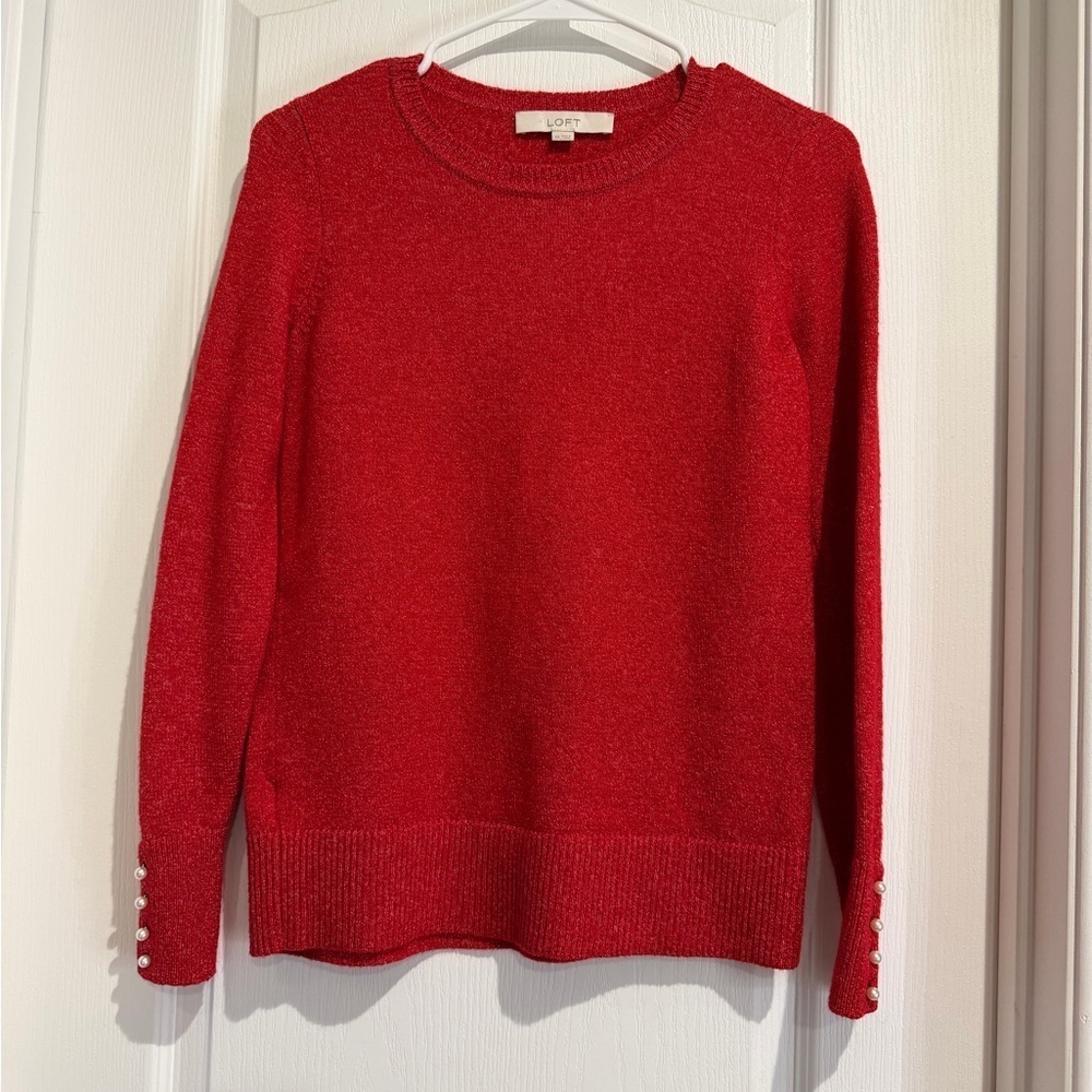 LOFT Vibrant Red Crew Neck Sweater